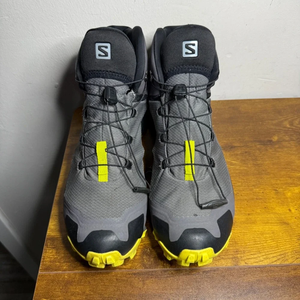 Salomon Cross Hike Mid GTX Hiking Boots Mens Size 11 Gray Yellow 411186